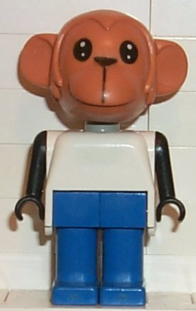 lego 1982 mini figurine fab8f Mike Monkey Brown Head, Blue Legs, White Top, Black Arms 