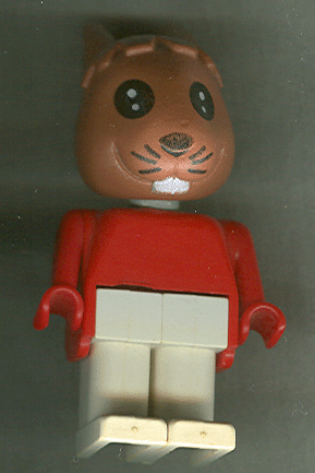 lego 1984 mini figurine fab3b Robby Rabbit Brown Head, White Legs, Red Top and Arms 