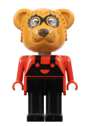 lego 1986 mini figurine fab12b Ricky Raccoon Black Legs / Overalls, Red Top, Small Eyes Mask 
