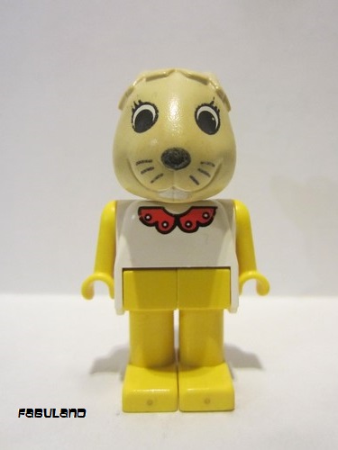 lego 1986 mini figurine fab3d Bonnie Bunny Tan Head, Yellow Legs and Arms, White Top with Red Collar 
