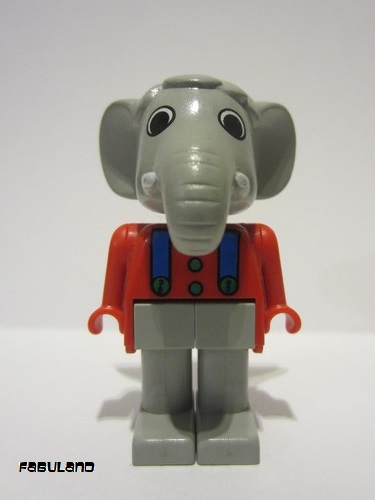 lego 1986 mini figurine fab5c Edward Elephant Light Gray Legs, Red Top and Arms, Blue Braces 