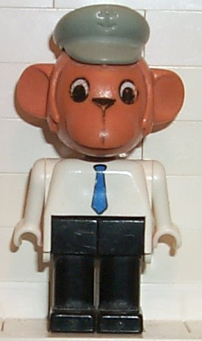 lego 1986 mini figurine fab8a Mike Monkey (Chauffeur) Brown Head, Blue Tie, Light Gray Hat 