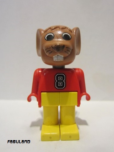 lego 1986 mini figurine fab9b Maximillian Mouse (Max) Brown Head, Red Top with Number 8 