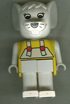 lego 1986 mini figurine fab9g Marjorie Mouse White Head and Legs / Overalls, Yellow Top 