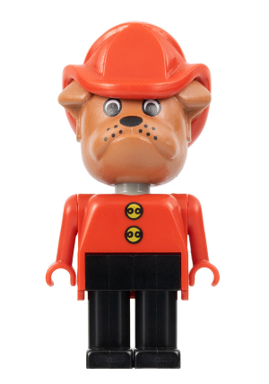lego 1987 mini figurine fab2f Barty Bulldog (Fire Chief) Brown Head, Red Fire Helmet, Black Legs, Buttons 