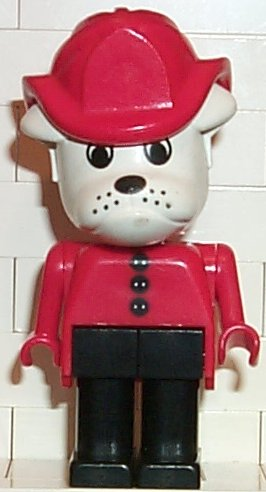 lego 1987 mini figurine fab2i Fireman White Head, Red Fire Helmet and Top with Buttons 