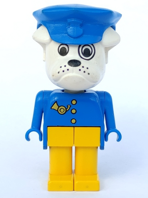 lego 1987 mini figurine fab2j Boris Bulldog (Postman) White Head, Blue Hat and Top with Horn and Buttons 