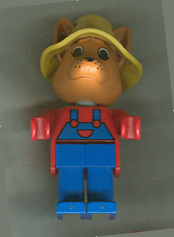 lego 1987 mini figurine fab5f Freddy Fox Blue Legs / Overalls, Red Top, Yellow Hat 
