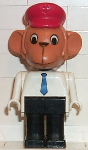 lego 1987 mini figurine fab8b Mike Monkey (Chauffeur) Brown Head, Blue Tie, Red Hat 