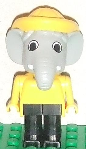 lego 1988 mini figurine fab5i Edward Elephant Black Legs, Yellow Raincoat and Hat, White Eyes 