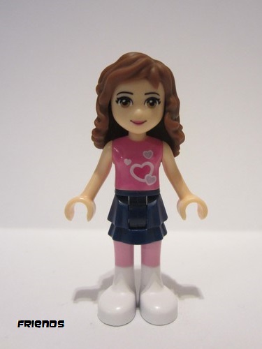 lego 2012 mini figurine frnd010 Olivia Dark Blue Layered Skirt, Dark Pink Top with Hearts 