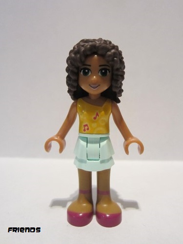 lego 2012 mini figurine frnd014 Andrea Light Aqua Layered Skirt, Bright Light Orange Top with Music Notes 