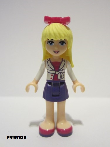 lego 2013 mini figurine frnd0042a Stephanie Dark Purple Skirt, Magenta Top with White Jacket, Magenta Bow 