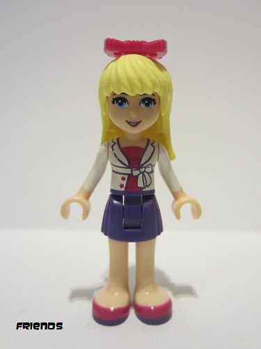 lego 2013 mini figurine frnd042a Stephanie Dark Purple Skirt, Magenta Top with White Jacket, Magenta Bow 
