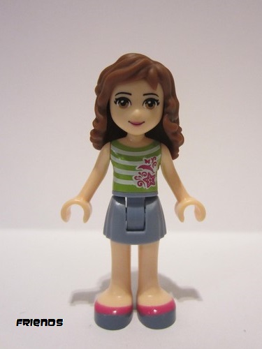 lego 2014 mini figurine frnd0073 Olivia Sand Blue Skirt, Green Top with White Stripes 