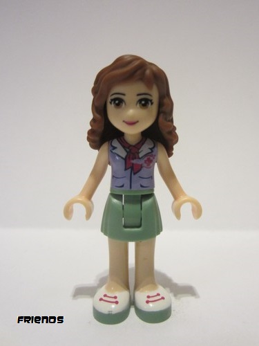 lego 2014 mini figurine frnd0074 Olivia Sand Green Skirt, Lavender Top with Red Cross Logo and Scarf 