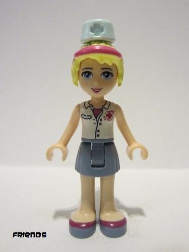 lego 2014 mini figurine frnd0076 Stephanie Sand Blue Skirt, White Top with Red Cross Logo, Light Aqua Nurse Hat 