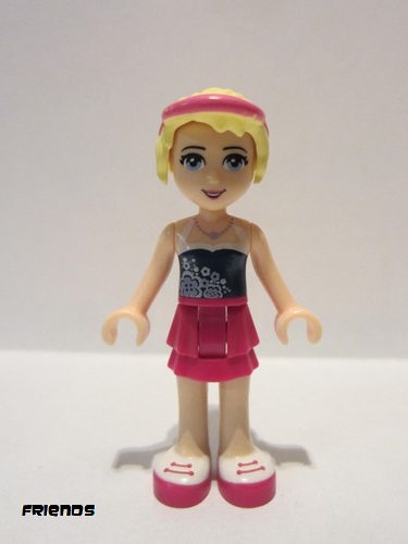 lego 2014 mini figurine frnd0083 Stephanie Magenta Layered Skirt, Dark Blue Top, Hair with Visor 