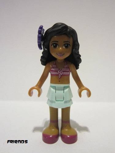lego 2014 mini figurine frnd057a Kate Light Aqua Layered Skirt, Magenta Bikini Top, Dark Purple Flower 