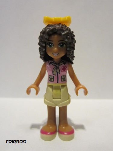 lego 2014 mini figurine frnd075 Andrea Tan Shorts, Bright Pink Top with Red Cross Logo and Scarf, Bright Light Orange Bow 
