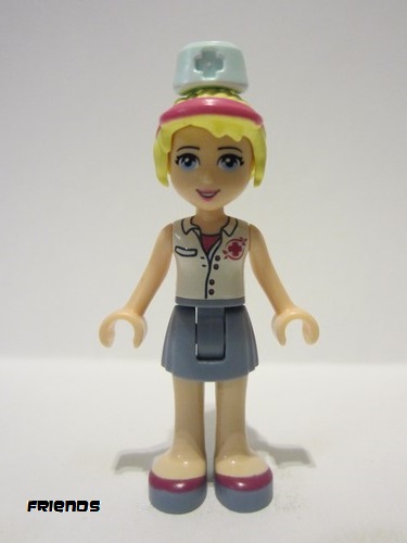 lego 2014 mini figurine frnd076 Stephanie Sand Blue Skirt, White Top with Red Cross Logo, Light Aqua Nurse Hat 