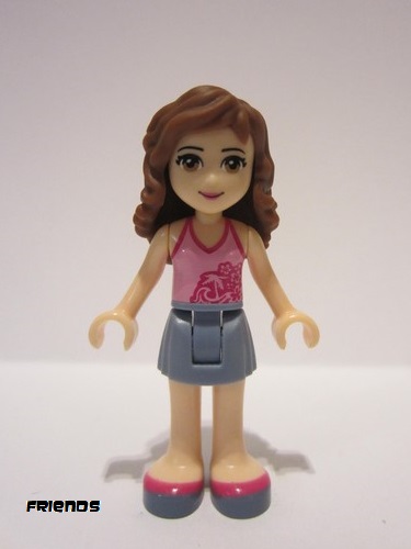 lego 2014 mini figurine frnd079 Olivia Sand Blue Skirt, Bright Pink Top with Magenta Trim 