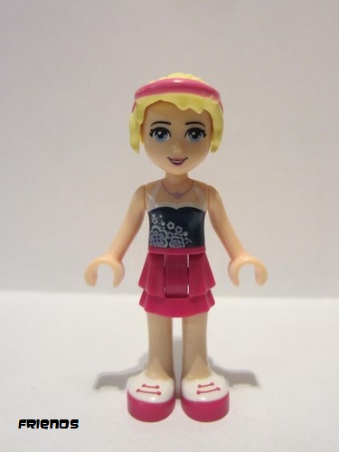 lego 2014 mini figurine frnd083 Stephanie Magenta Layered Skirt, Dark Blue Top, Hair with Visor 