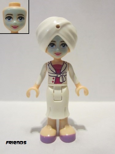lego 2014 mini figurine frnd085 Sophie White Long Skirt, Magenta Top with White Jacket, White Turban, Light Aqua Mask 