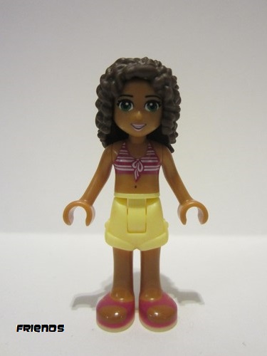 lego 2014 mini figurine frnd087 Andrea Bright Light Yellow Shorts, Magenta and White Striped Bikini Top 