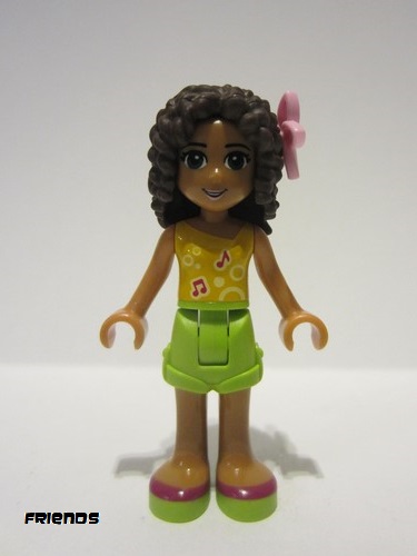 lego 2015 mini figurine frnd0094 Andrea Lime Shorts, Bright Light Orange Top with Music Notes, Flower 