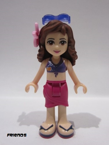 lego 2015 mini figurine frnd0100 Olivia Magenta Wrap Skirt, Dark Purple Bikini Top, Flower, Sunglasses 