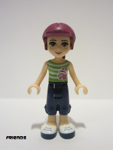 lego 2015 mini figurine frnd0110 Mia Dark Blue Cropped Trousers, Lime and White Striped Top, Helmet 