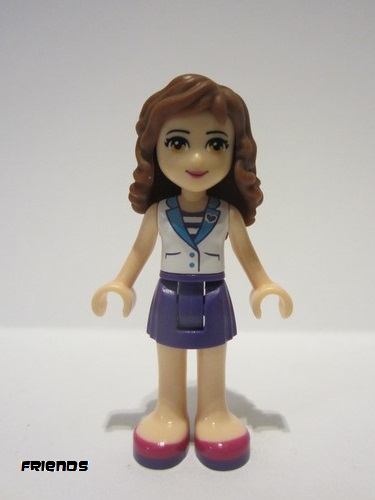 lego 2015 mini figurine frnd0111 Olivia Dark Purple Skirt, White Top with Medium Azure Collar, Striped Inset 