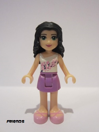 lego 2015 mini figurine frnd097 Emma Medium Lavender Skirt, White Top with Pink Flowers 