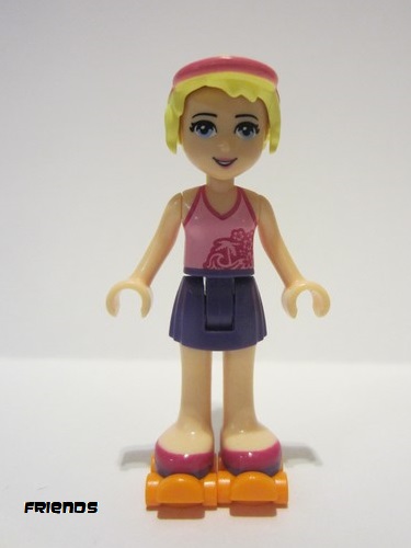 lego 2015 mini figurine frnd106 Stephanie Dark Purple Skirt, Bright Pink Top, Orange Roller Skates 