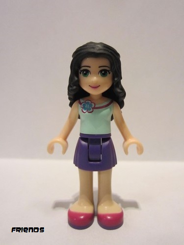 lego 2015 mini figurine frnd108 Emma Dark Purple Skirt, Light Aqua Top with Flower at Neck 