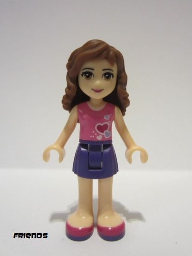 lego 2015 mini figurine frnd115 Olivia Dark Purple Skirt, Dark Pink Top with Hearts and White Undershirt 