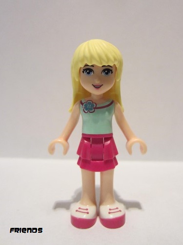 lego 2015 mini figurine frnd127 Stephanie Magenta Layered Skirt, Light Aqua Top with Flower 