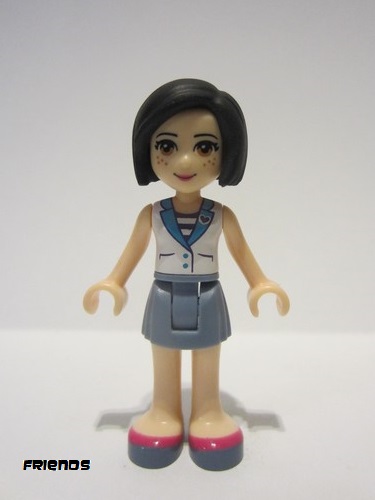 lego 2015 mini figurine frnd128 Sandra Sand Blue Skirt, White Vest over Striped Shirt 