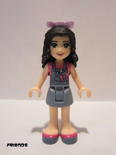 lego 2016 mini figurine frnd0135 Emma Denim Overalls Skirt, Dark Pink Top, Bow 