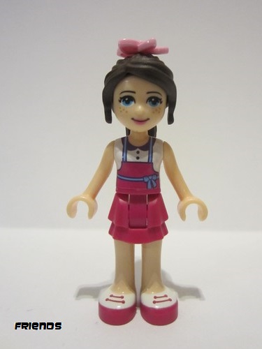 lego 2016 mini figurine frnd0142 Naomi Magenta Layered Skirt, White Top with Magenta Apron, Bright Pink Flower 