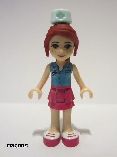 lego 2016 mini figurine frnd0174 Mia Magenta Layered Skirt, Medium Azure Top with Cross Logo and Nurse Hat 