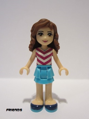 lego 2016 mini figurine frnd0179 Olivia Medium Azure Layered Skirt, Magenta and White V-Striped Top and Medium Azure Necklace 