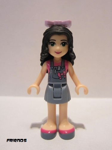 lego 2016 mini figurine frnd135 Emma Denim Overalls Skirt, Dark Pink Top, Bow 