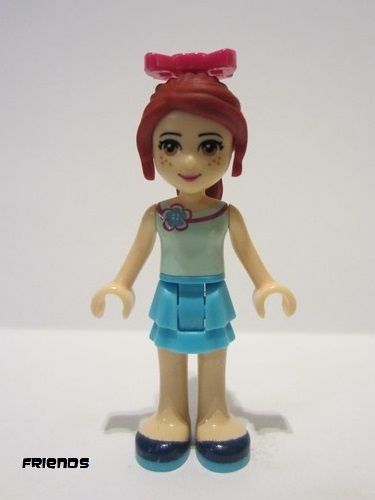 lego 2016 mini figurine frnd139 Mia Medium Azure Layered Skirt, Light Aqua Top with Flower, Magenta Bow 