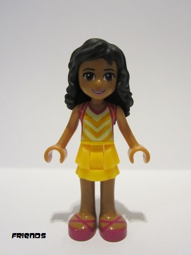 lego 2016 mini figurine frnd155 Kate Bright Light Orange Layered Skirt, Tan Top with Bright Light Orange Chevron Stripes 