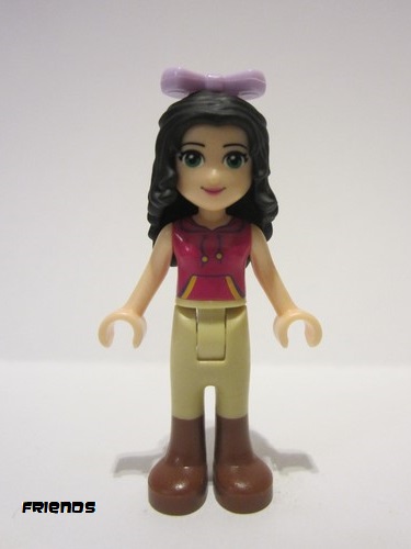 lego 2016 mini figurine frnd156 Emma Tan Riding Pants, Magenta Top with Yellow and Dark Purple Trim, Lavender Bow 