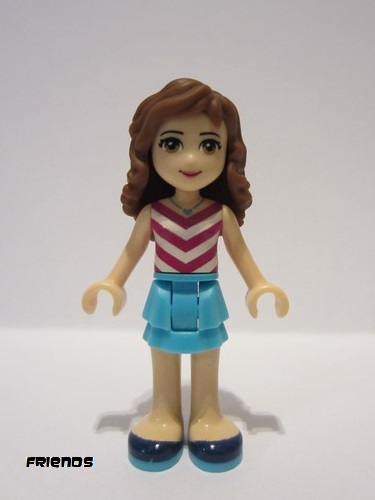 lego 2016 mini figurine frnd179 Olivia Medium Azure Layered Skirt, Magenta and White V-Striped Top and Medium Azure Necklace 