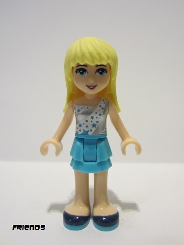lego 2016 mini figurine frnd191 Stephanie Medium Azure Layered Skirt, White One Shoulder Top with Stars 