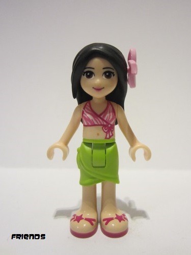 lego 2017 mini figurine frnd0199 Martina Lime Wrap Skirt, Dark Pink and White Swimsuit Top, Bright Pink Flower 